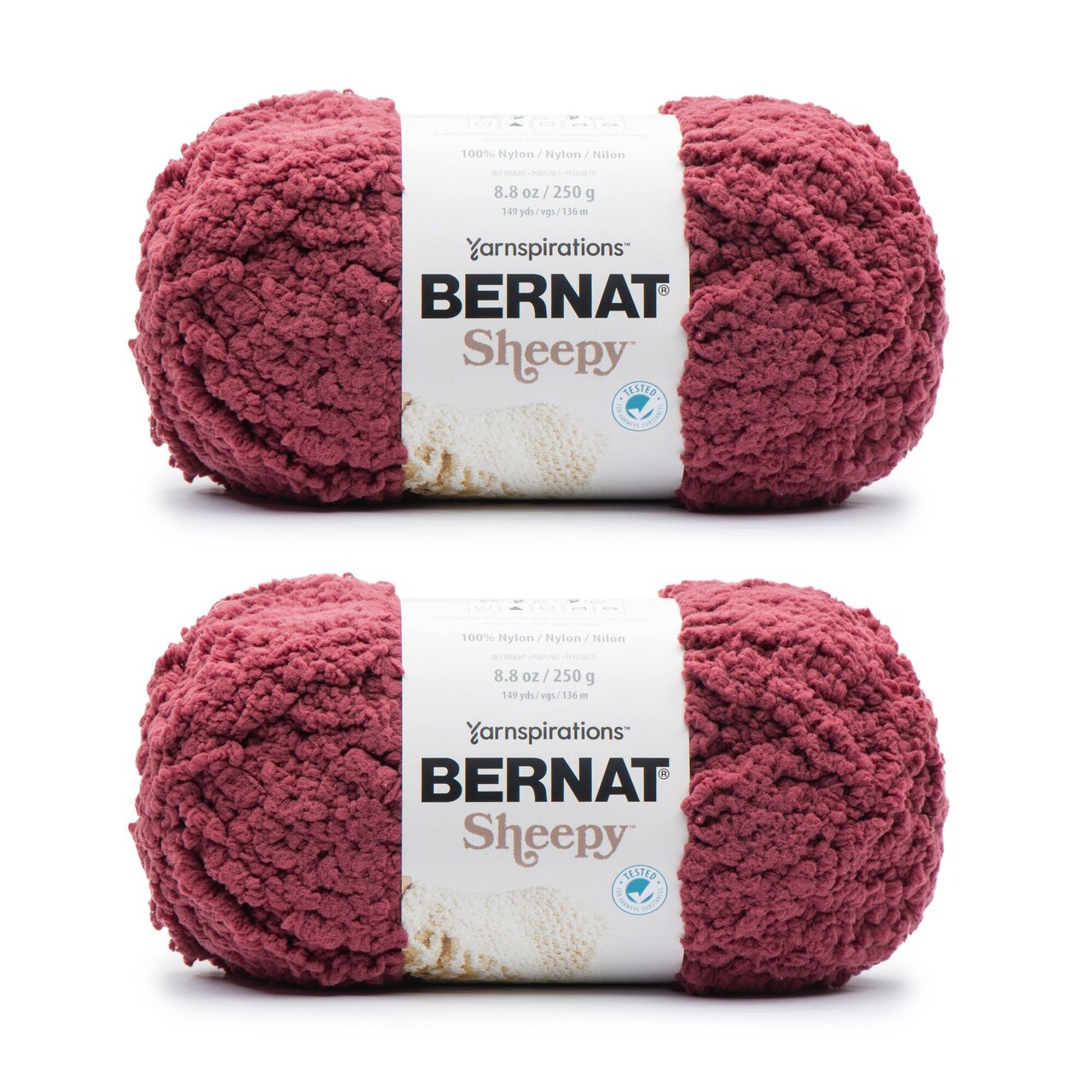 Bernat Sheepy Deep Red Yarn - 2 Pack of 250g/8.8oz - Nylon - 6 Super Bulky - 149 Yards - Knitting/Crochet
